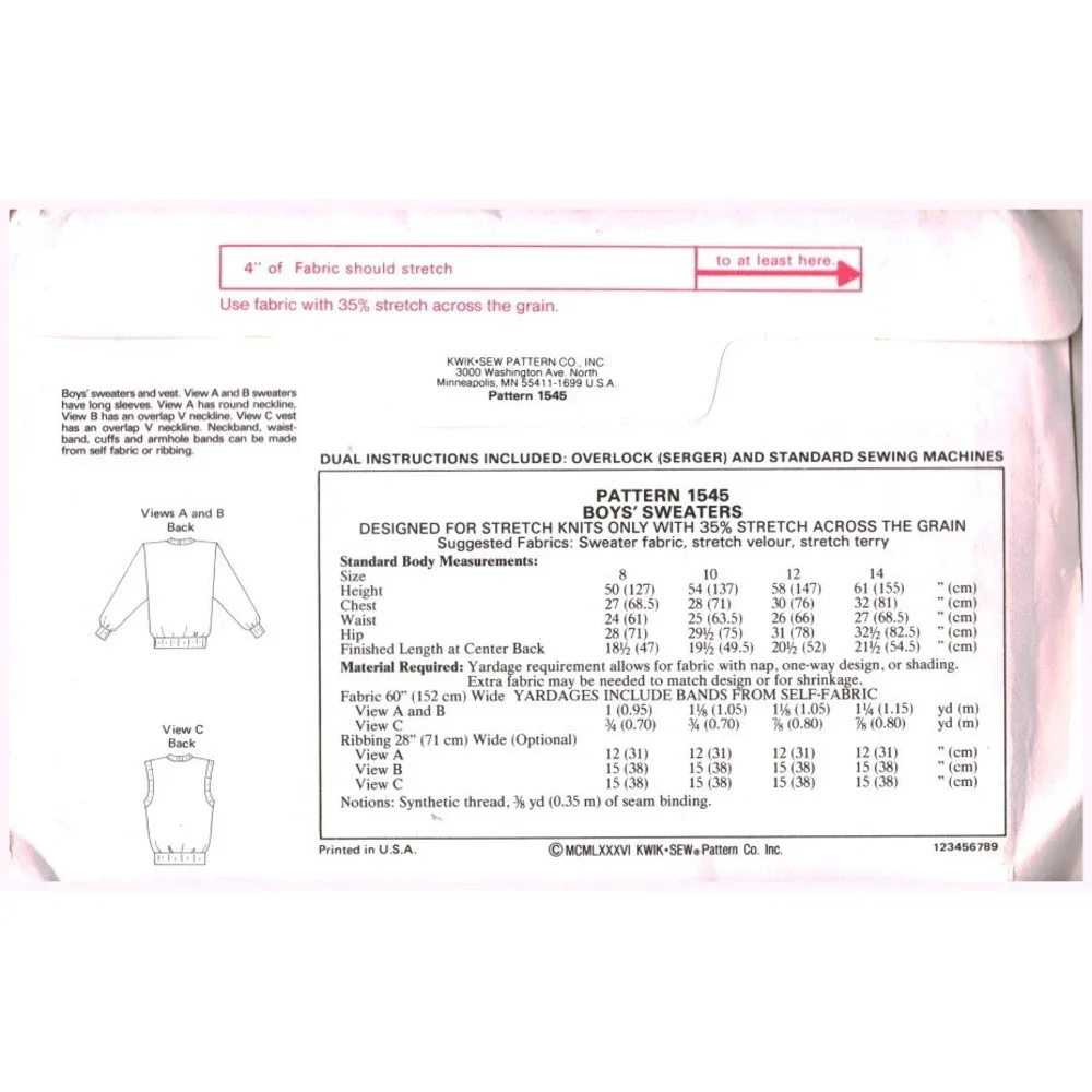Kwik Sew 1545 Boys Sweater Vest Pattern Kerstin Martensson Sizes 8-14 Vintage